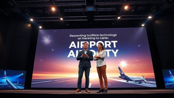Awards ceremony at innovative airport showcasing biometric baggage drop.