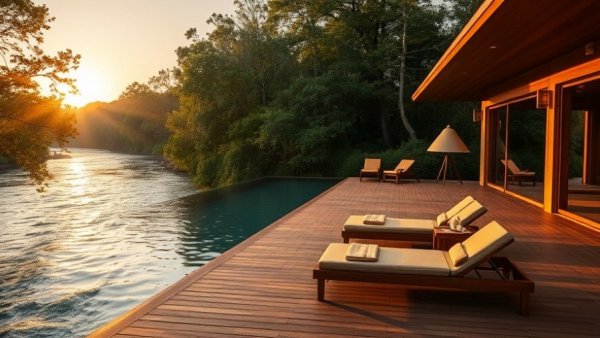 Luxury travel experiences: poolside elegance with sunset views.