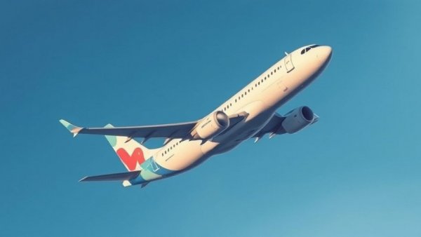 Airbus A320 aircraft soaring in blue sky, vibrant colors, dynamic flight.