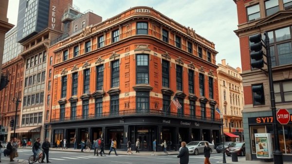 Modern hotel conversion in Camden with brick facade and city street.