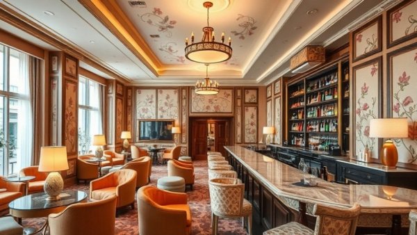 Elegant hotel lounge, peach decor, luxurious seating, Exclusive Resorts Acquisition of Inspirato.