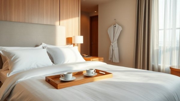 Elegant luxury boutique accommodations with plush bedding and robe.