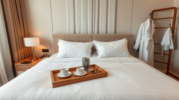 Modern luxury boutique hotel room with cozy bed and elegant decor.