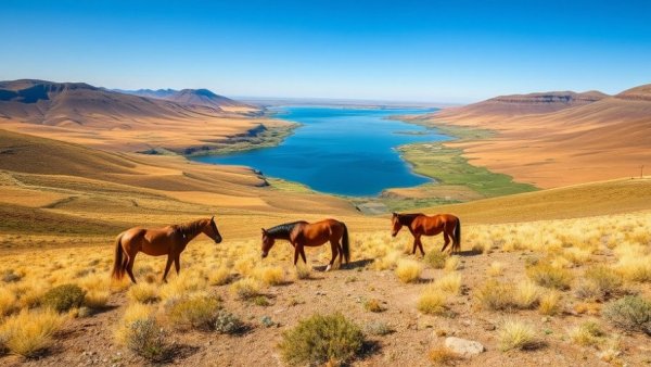 Expansive landscape with horses on Fisherman's Trail in Portugal, sunny day.
