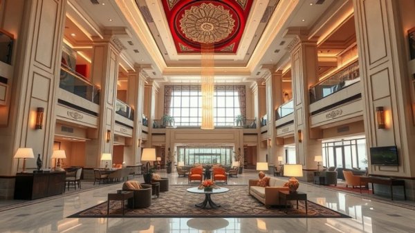 Luxurious Renaissance Hotels lobby in Goa with elegant decor.