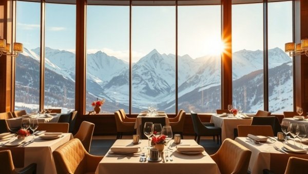 Luxury travel experiences dining with mountain views.