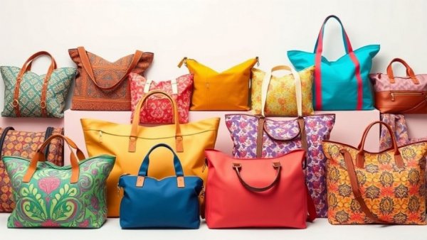 Variety of Baggu travel bags with colorful patterns and designs.