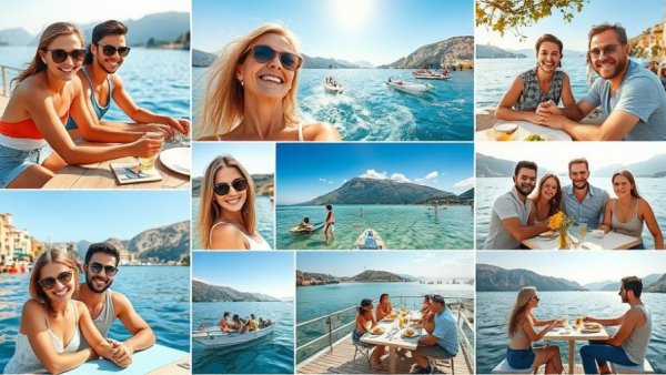 Vibrant collage depicting hospitality trends with leisure activities.