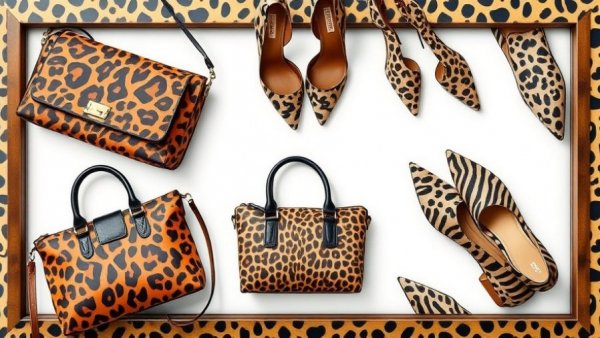 Traveling with Animal Print fashion accessories and clothing collage.
