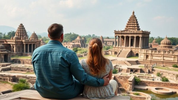 Couple enjoying ancient ruins, emphasizing traveling together strengthens couples.