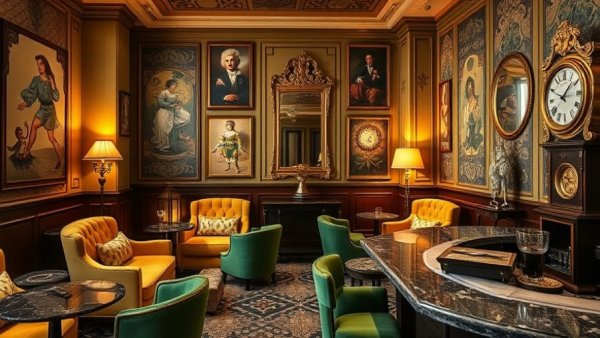 Stylish hotel lounge in New Orleans showcasing vibrant art and decor.