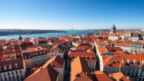 Aerial view of Lisbon's red-roofed buildings and river, Understanding Lisbon for First-Time Visitors.