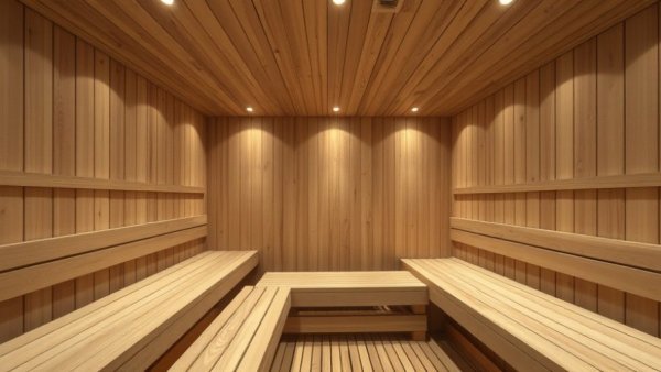 Luxury spa resorts' elegant wooden sauna room.