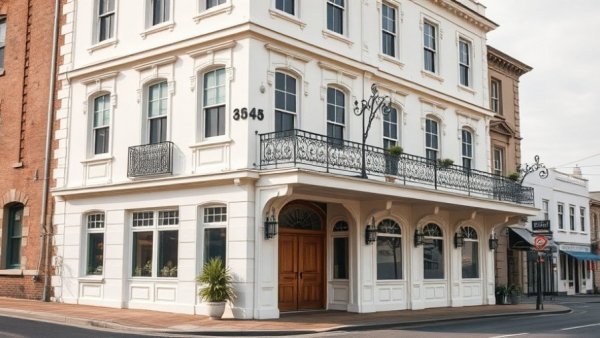 Charming vintage hotel building, ideal for boutique luxury hotels for sale.
