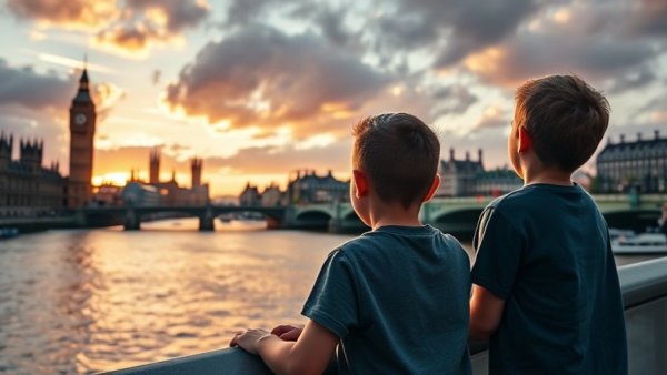 Children viewing London's Big Ben and Westminster Bridge, Weekend in London with Kids.