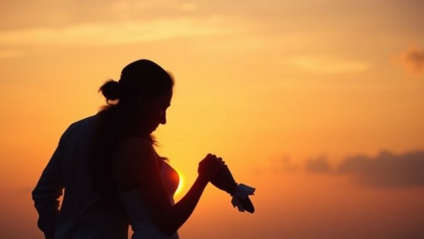 Silhouetted couple in a romantic moment at sunset for Valentine's Day Rhymes.