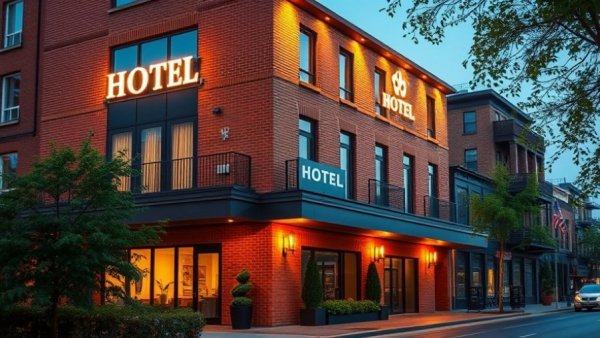 Luxury boutique accommodations at a modern hotel exterior.