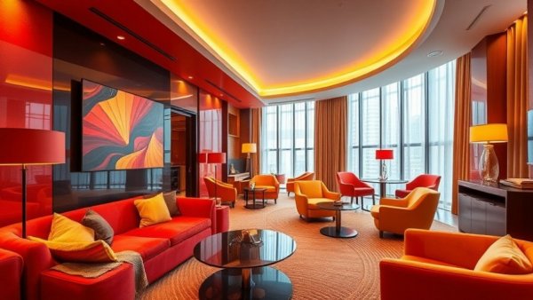 Vibrant luxury boutique accommodations in a modern hotel room.