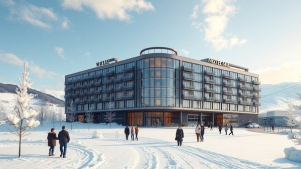 Luxury hotel in snowy scene for Bilt Verified bookings.