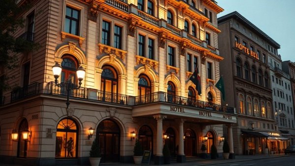Historic hotel facade showcasing luxury boutique accommodations