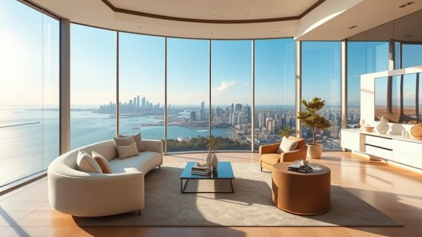 Luxurious living room in Delano branded residence Miami with city view.