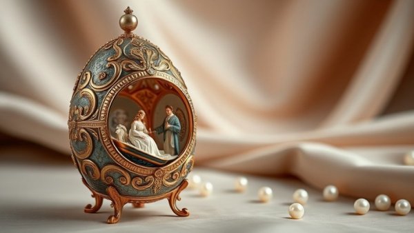 Most expensive Fabergé eggs displayed with intricate miniatures.