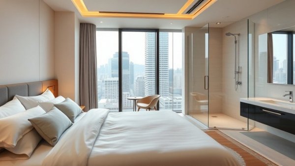 Luxury boutique accommodations with a modern hotel room interior.