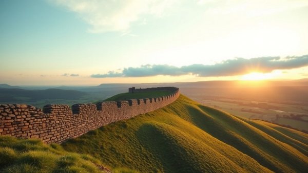 Walking Hadrian’s Wall luxury travel with stunning sunset view