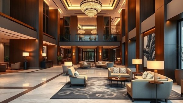 Luxurious hotel lobby interior with elegant design.