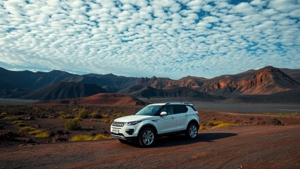 SUV in volcanic landscape, an example of cheap car rentals