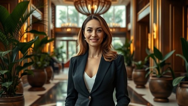 Luxury Hotels: Professional woman in elegant setting.