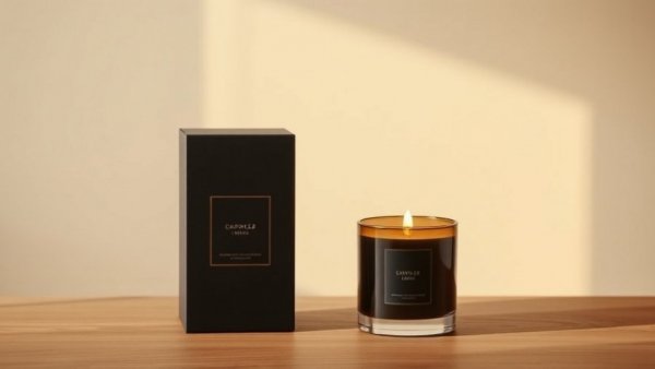 Elegant candle on wooden table, Shop by COMO e-commerce platform feature.