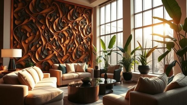 Luxury hotel lounge with elegant decor and sunlight