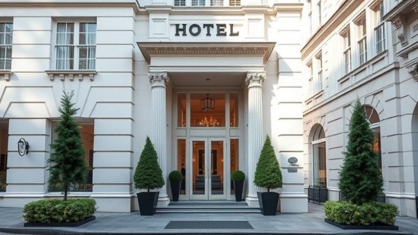 Elegant luxury hotel entrance with classic architecture.
