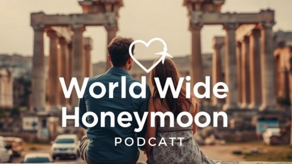 World Wide Honeymoon Travel Podcast cover with couple by ruins.