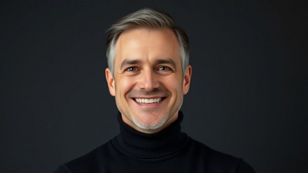 Smiling middle-aged man in a black turtleneck, warm expression.