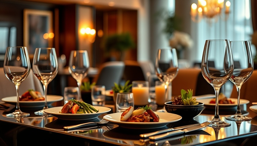 Luxury hotel dining with gourmet dishes and elegant ambiance.
