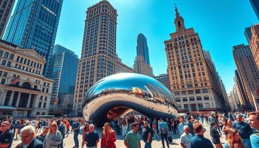 Cloud Gate in Chicago's vibrant cityscape on a bright day