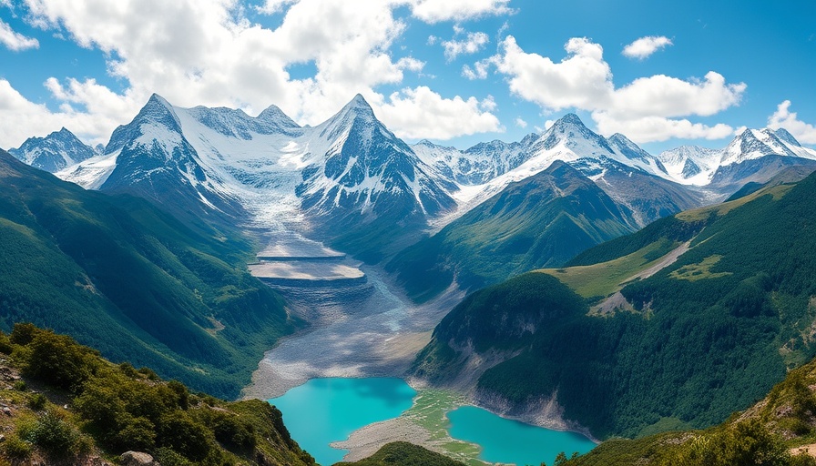 Scenic view of the Manaslu Circuit Trek with snow-capped peaks and a turquoise lake.
