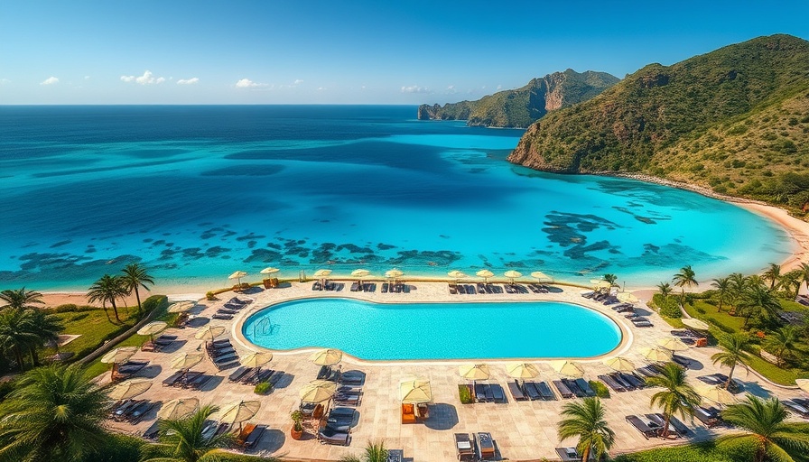 Aerial view of luxury beach resort with pool and ocean views