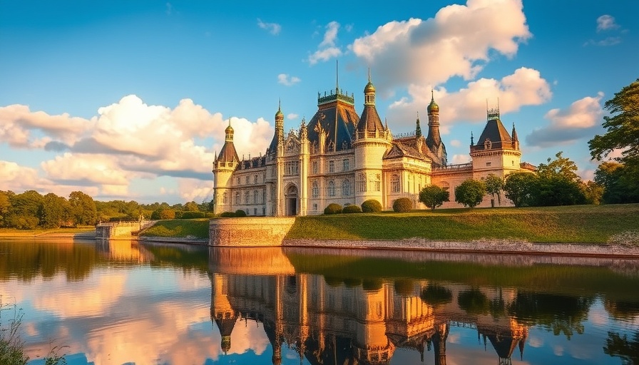Majestic view of Château de Chambord with reflection