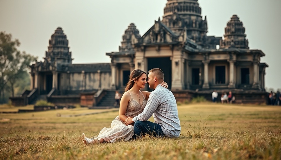 Couple balancing adventure and relaxation at a historic site.