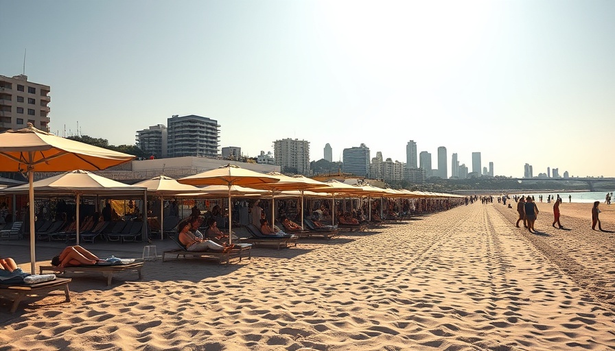Cheap chiringuitos in Barcelona with beach seating and sunset.