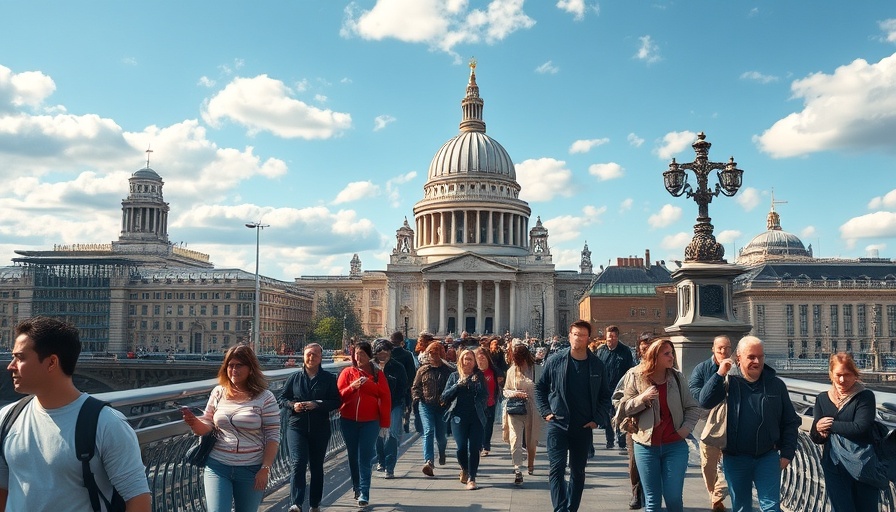 Tourists on Millennium Bridge with St Paul's in background; UK hotel bookings rise.