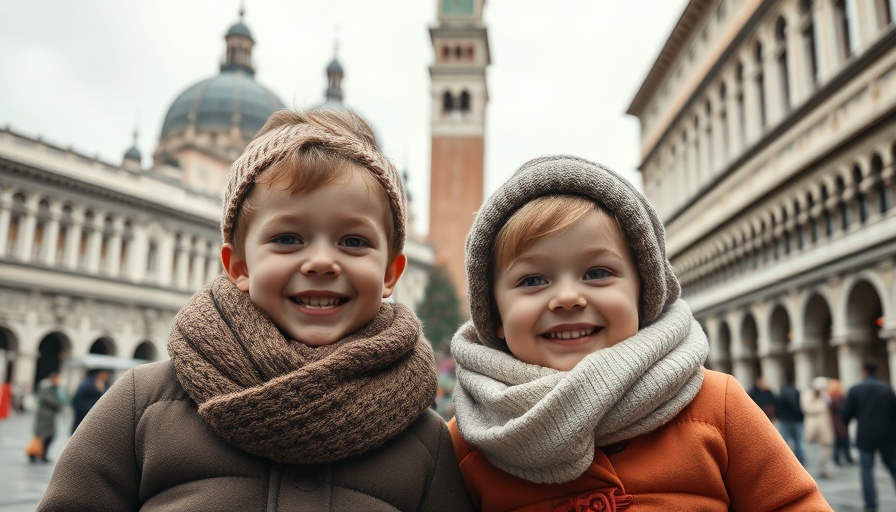 Two children enjoying Christmas in Venice without the crowds, in St. Mark's Square.