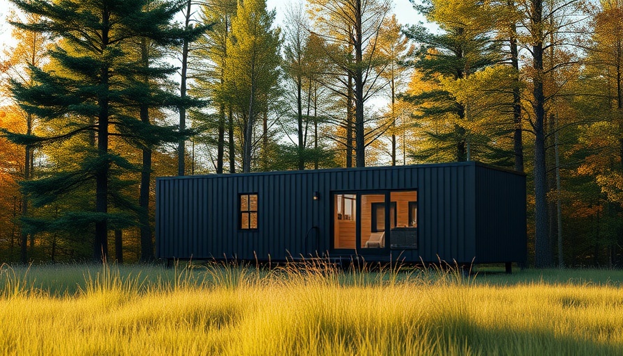 Limestone Capital acquires modular cabins; sleek black cabin in tranquil meadow.