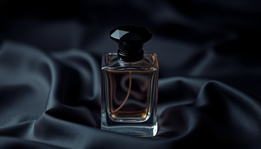 Elegant glass perfume bottle on dark silk fabric, long lasting men’s fragrances.