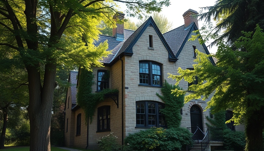Historic stone building, Indian boarding schools history, vibrant lush surroundings.