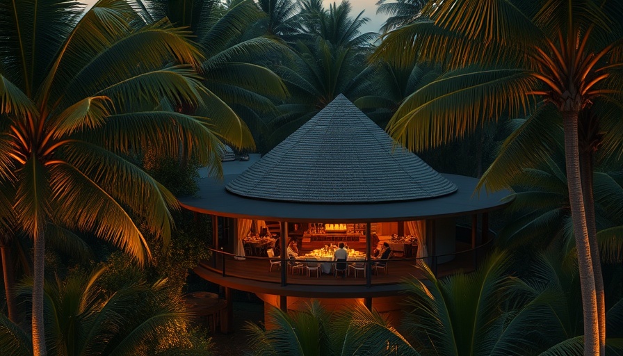 Luxury wellness retreat in tropical treehouse setting at dusk.
