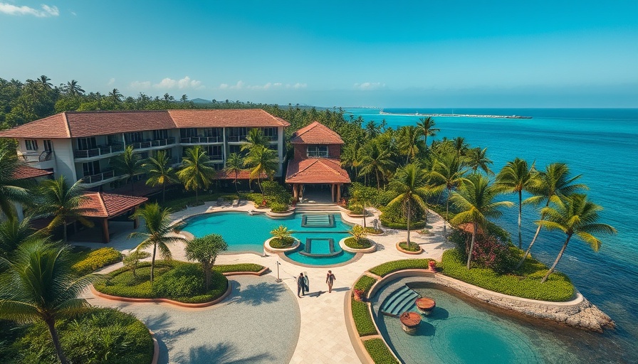 Luxury resort destinations with palm-lined pools and villas.